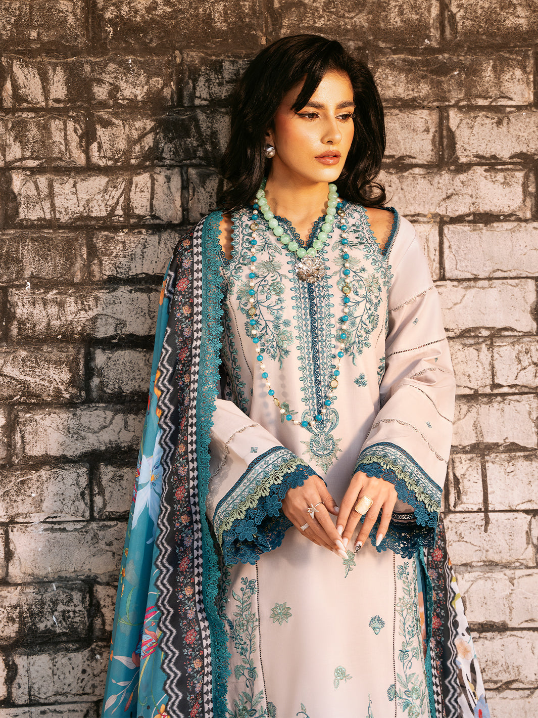 Bin Ilyas Light grey and Blue 317 - B | 3 PC Lawn
