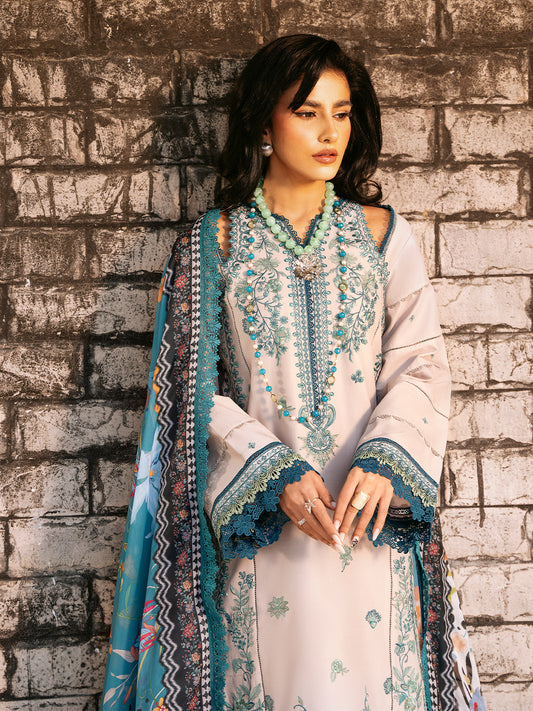 Bin Ilyas Light grey and Blue 317 - B | 3 PC Lawn