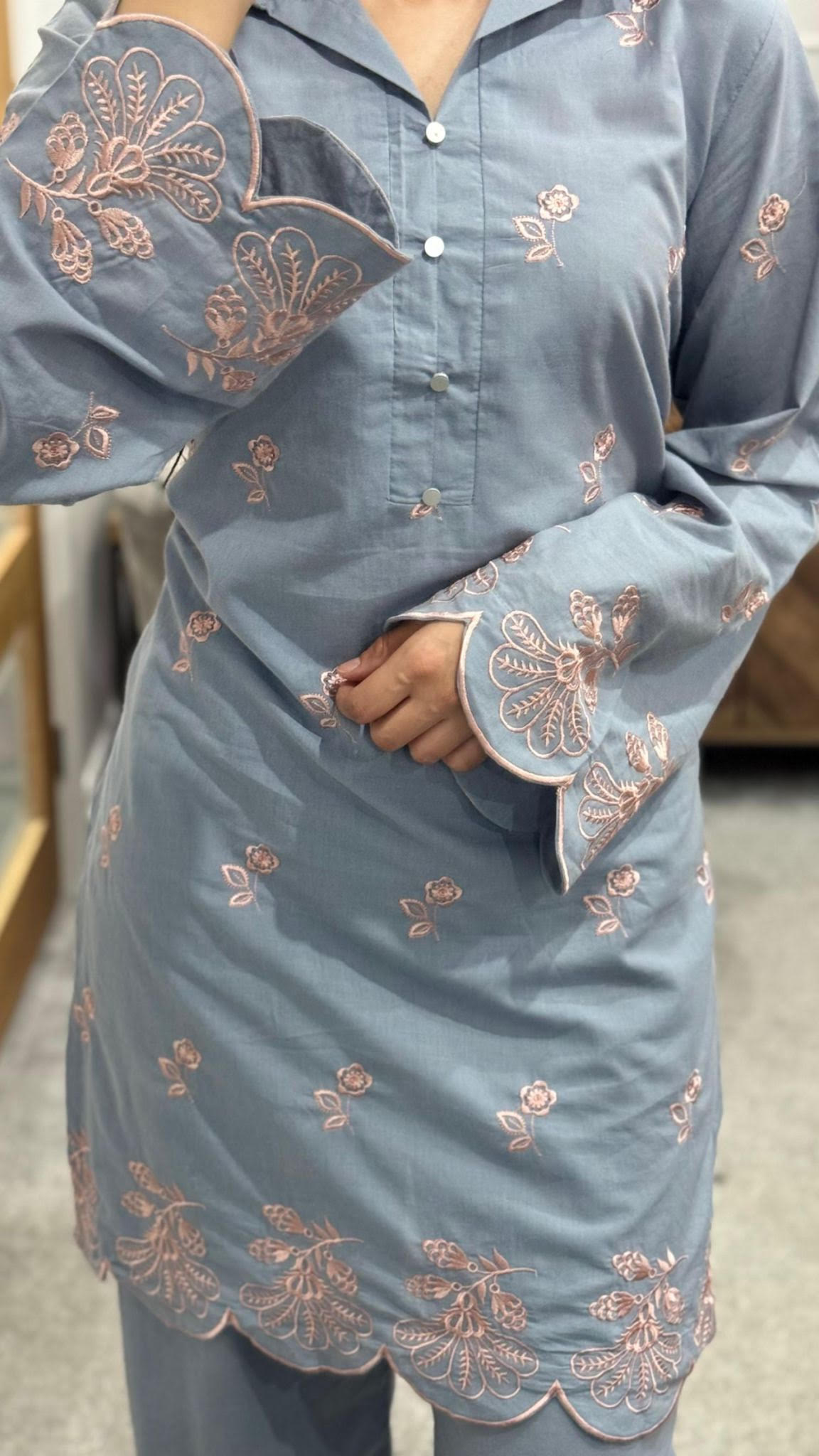Sky Blue Embroidered Co Ord Set