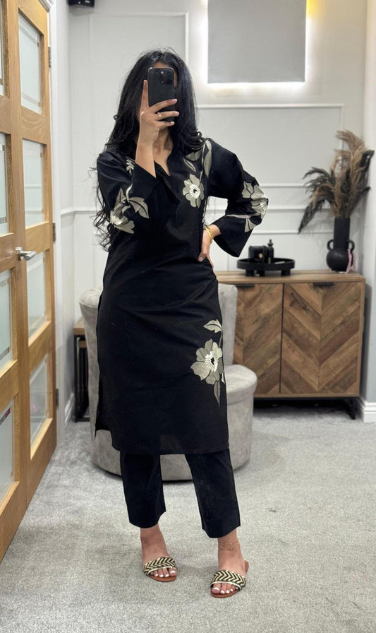 Black Flores 2pc Dress