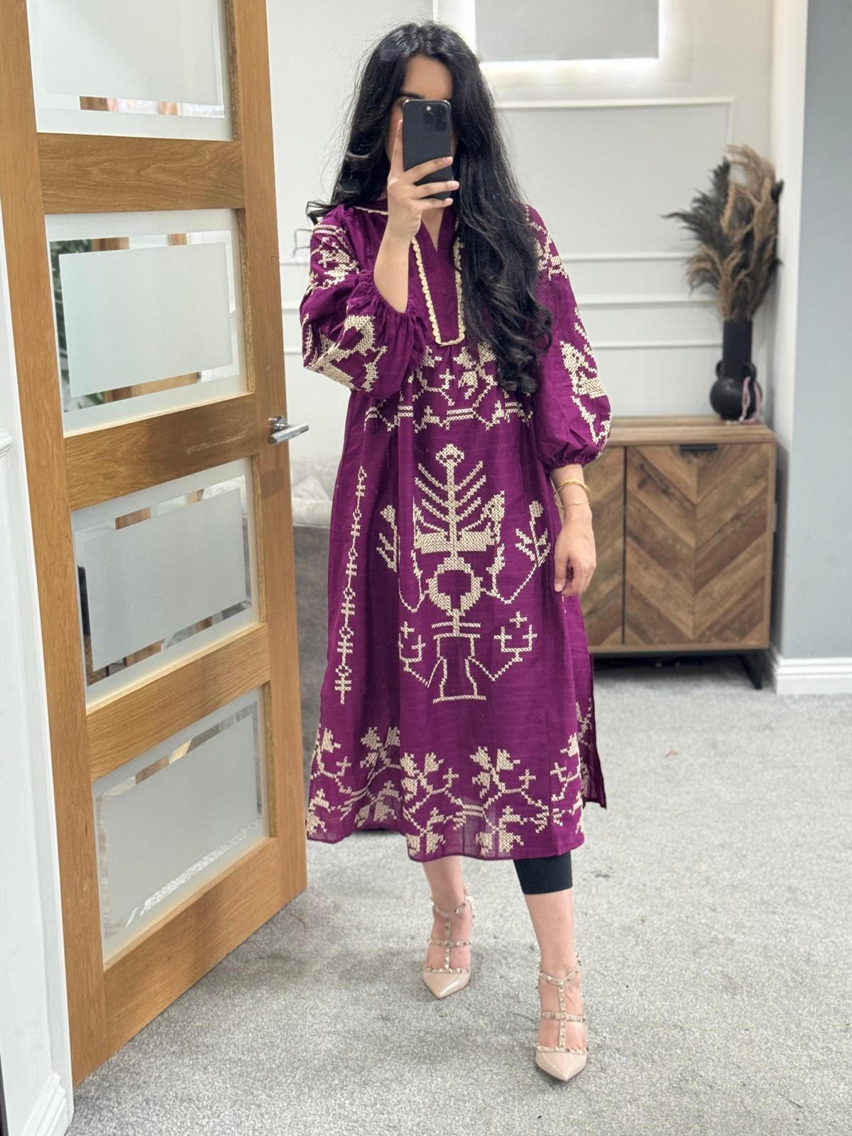 ETHNC purple embroidered long dress