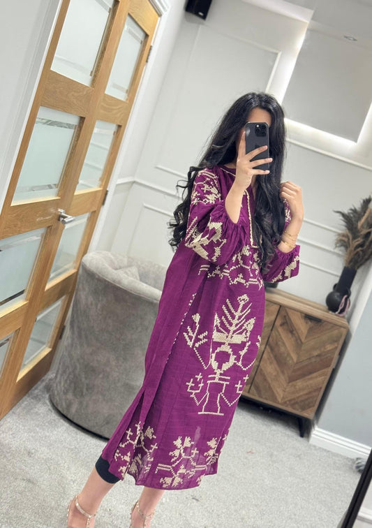 ETHNC purple embroidered long dress
