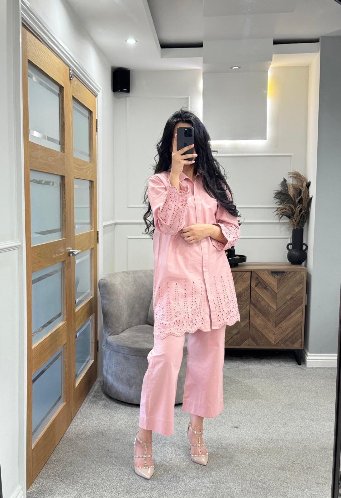 Pink embroidered Co Ord Set