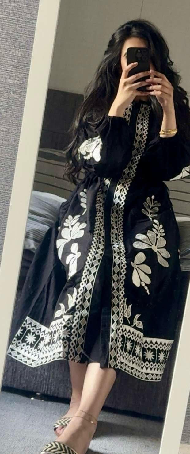 Black Embroidered ETHNC long dress