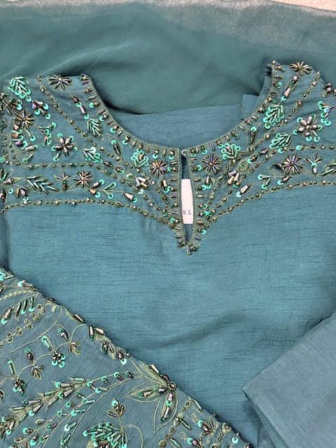 Zamurd Emerald Green 3pc Farshi Shalwar Suit Pure Raw Silk