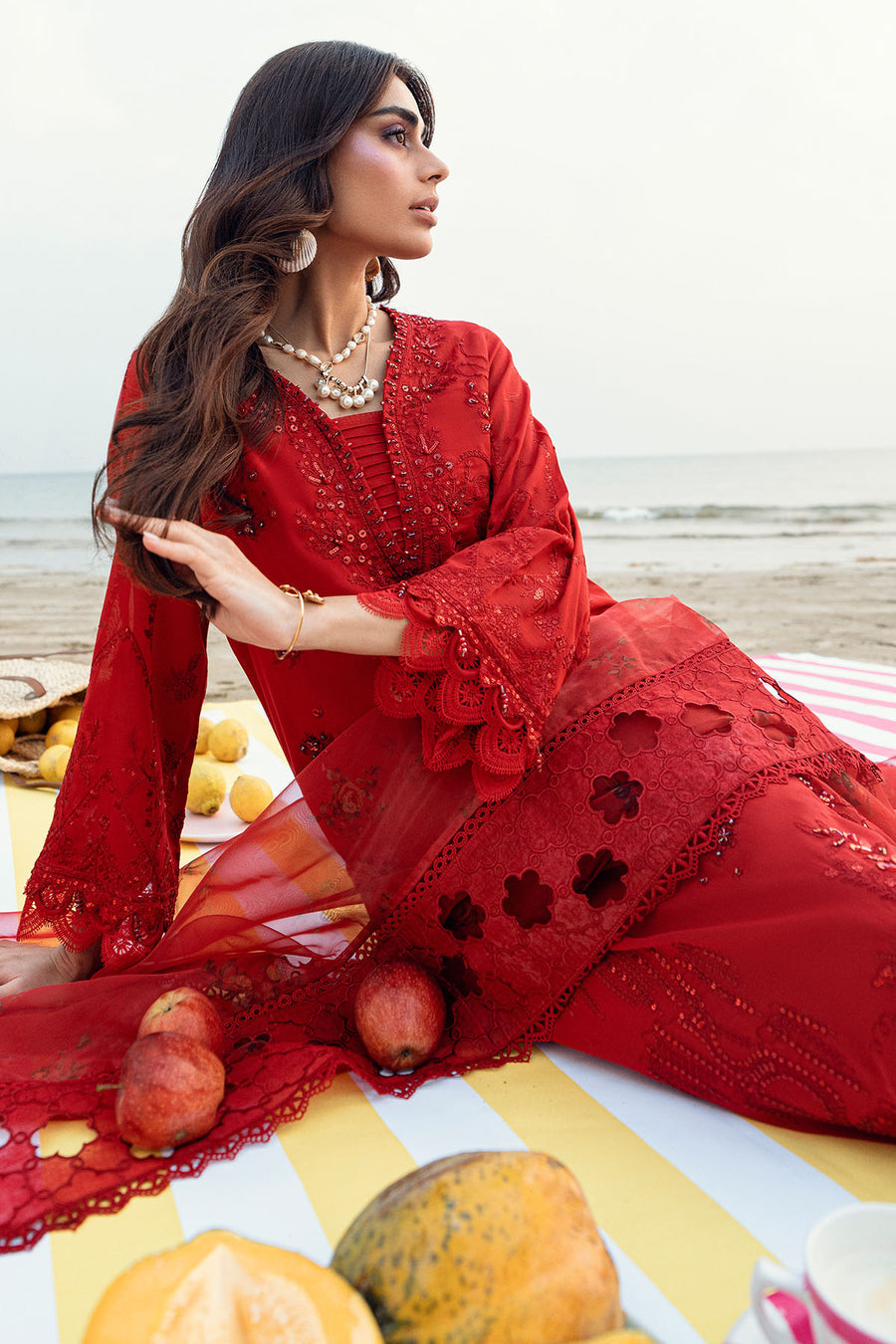 Nureh Khuwab NE-147 Red Luxury Swiss Lawn