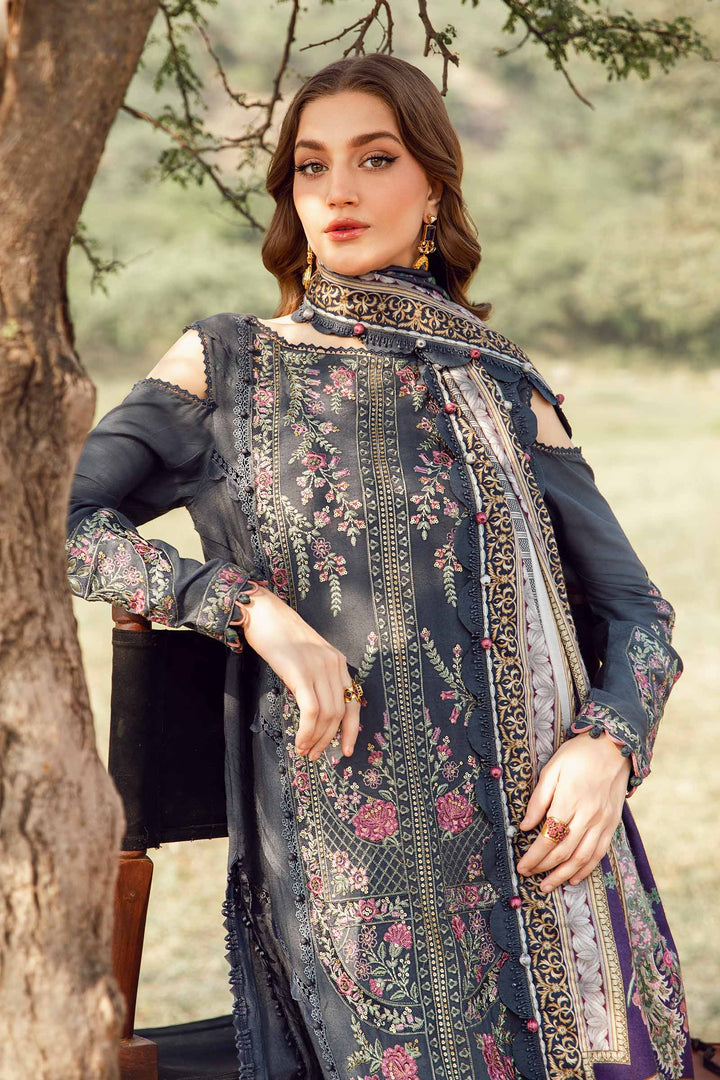 Maria B Grey Printed Outfit Linen Suit | MPT-2406-A