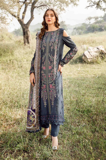 Maria B Grey Printed Outfit Linen Suit | MPT-2406-A