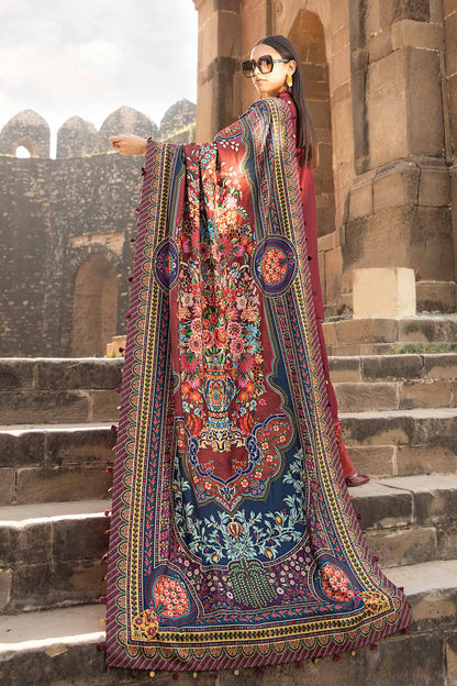 Maria B Red Printed Suit Farshi Style Linen Suit | MPT-2407-B