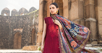 Maria B Red Printed Suit Farshi Style Linen Suit | MPT-2407-B