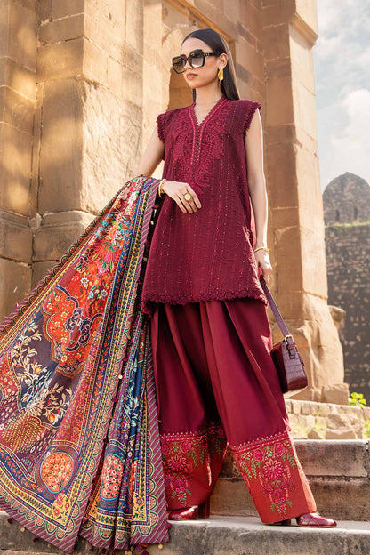 Maria B Red Printed Suit Farshi Style Linen Suit | MPT-2407-B