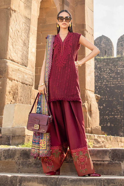 Maria B Red Printed Suit Farshi Style Linen Suit | MPT-2407-B