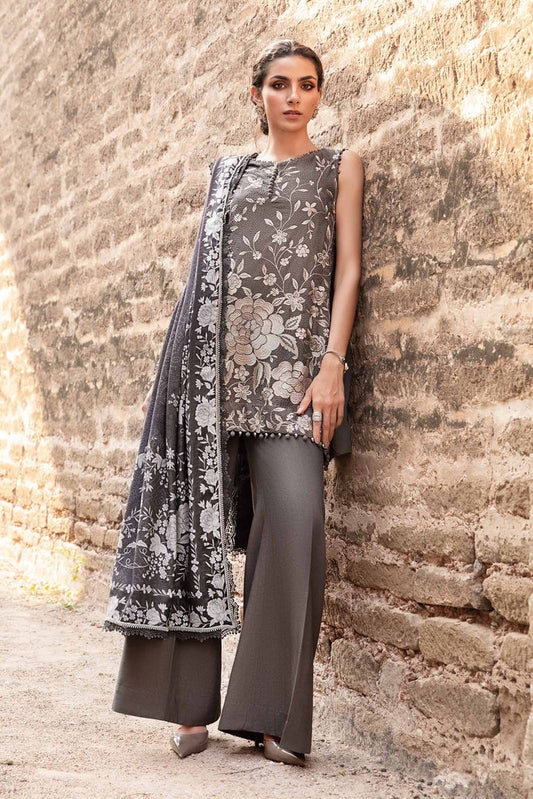 Maria B Grey Printed Linen Suit MPT-2408-B