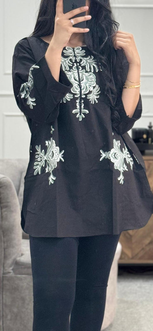 Black Printed Irish Kurta
