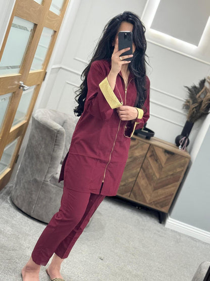 Maroon Zipper Co Ord 2pc Set
