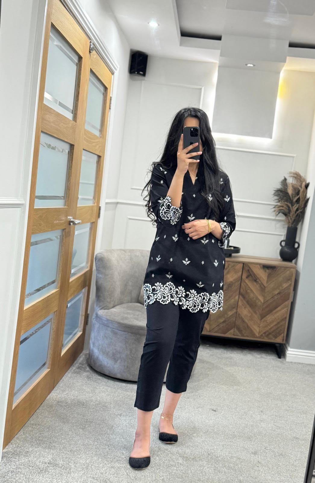 Black Embroidered Co Ord Set 2pc