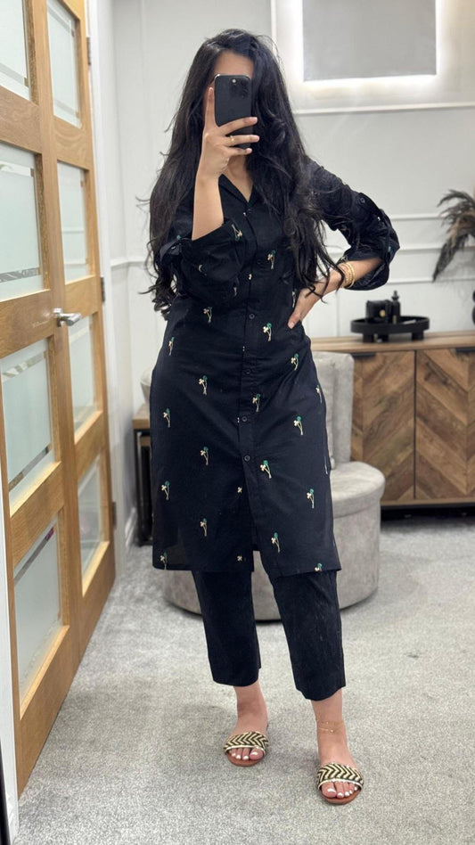 Esha Black Embroidered 2 piece Dress