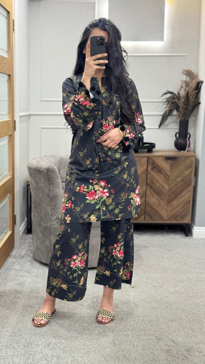 Black printed Co Ord Set