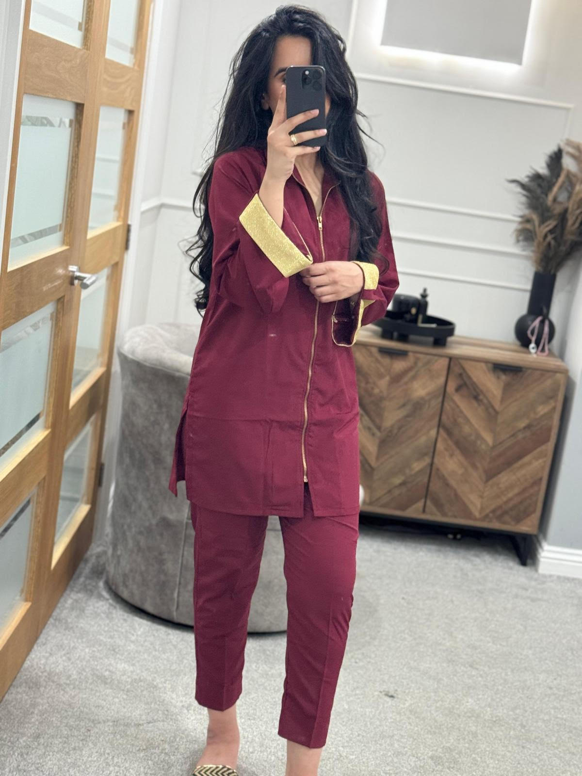 Maroon Zipper Co Ord 2pc Set