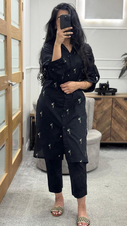 Esha Black Embroidered 2 piece Dress