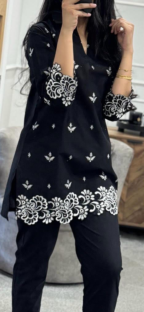 Black Embroidered Co Ord Set 2pc