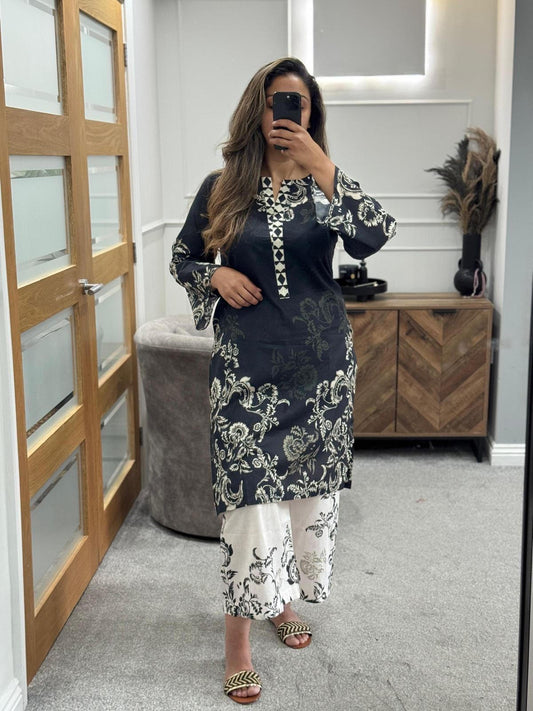 Esra 2pc Black Printed Lawn