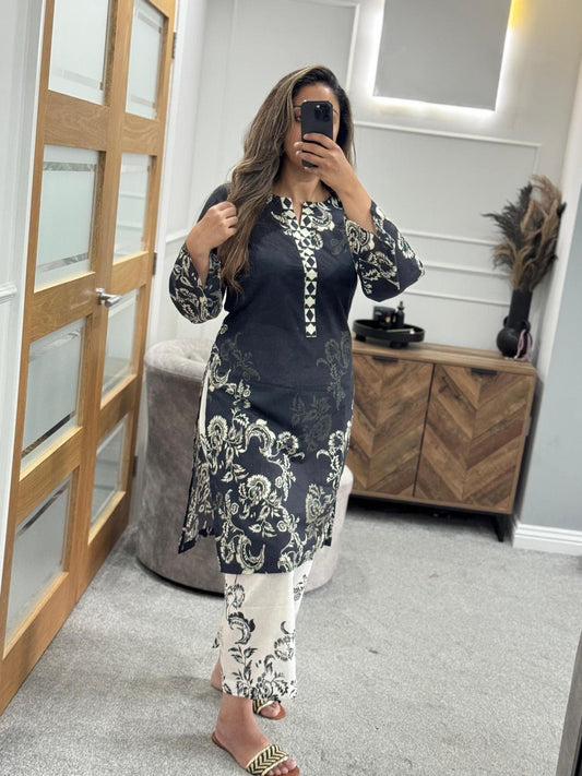 Esra 2pc Black Printed Lawn