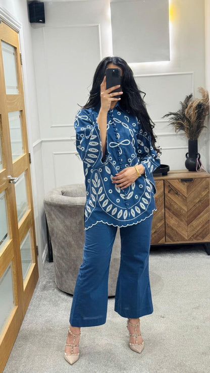 Indigo embroidered Co Ord Set