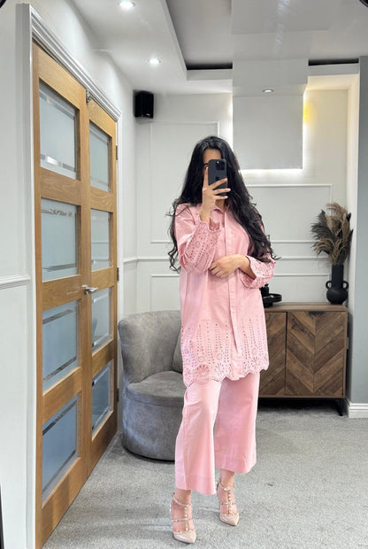 Pink embroidered Co Ord Set