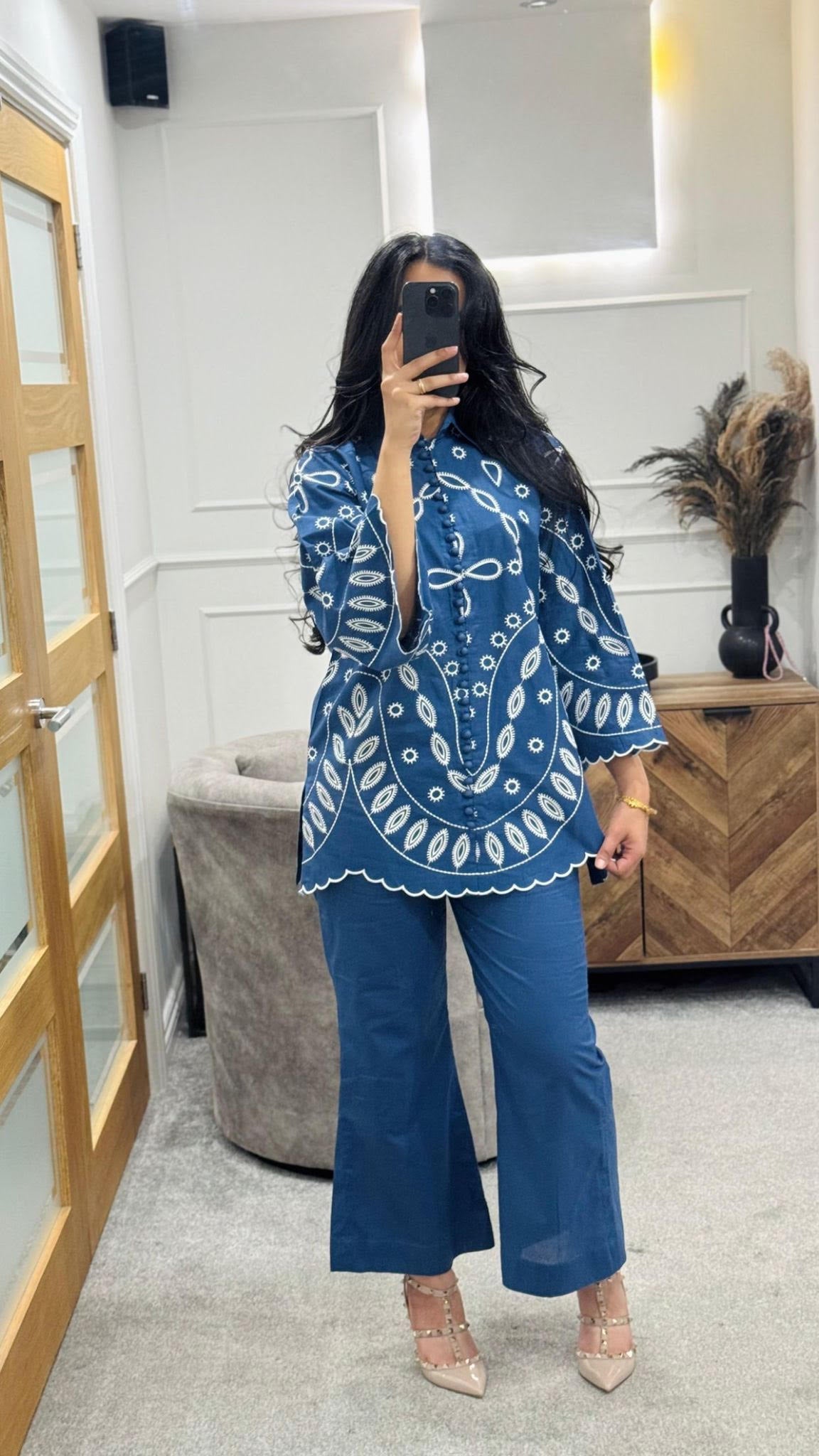 Indigo embroidered Co Ord Set