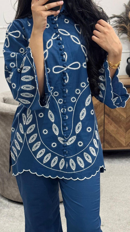 Indigo embroidered Co Ord Set