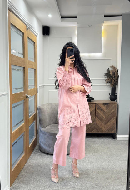 Pink embroidered Co Ord Set