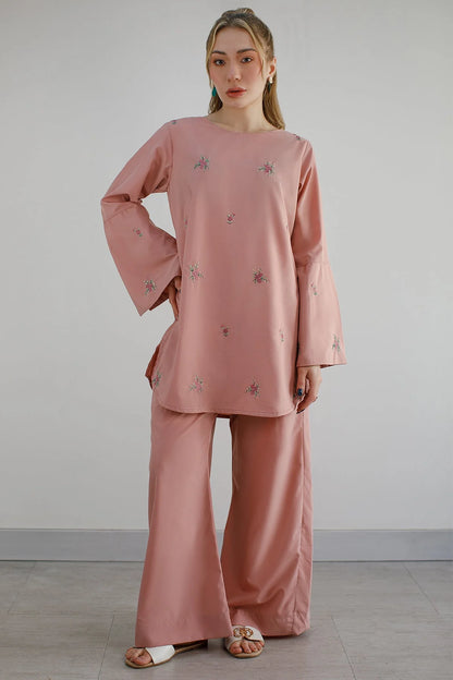 Tea Pink Embroidered Co Ord Set