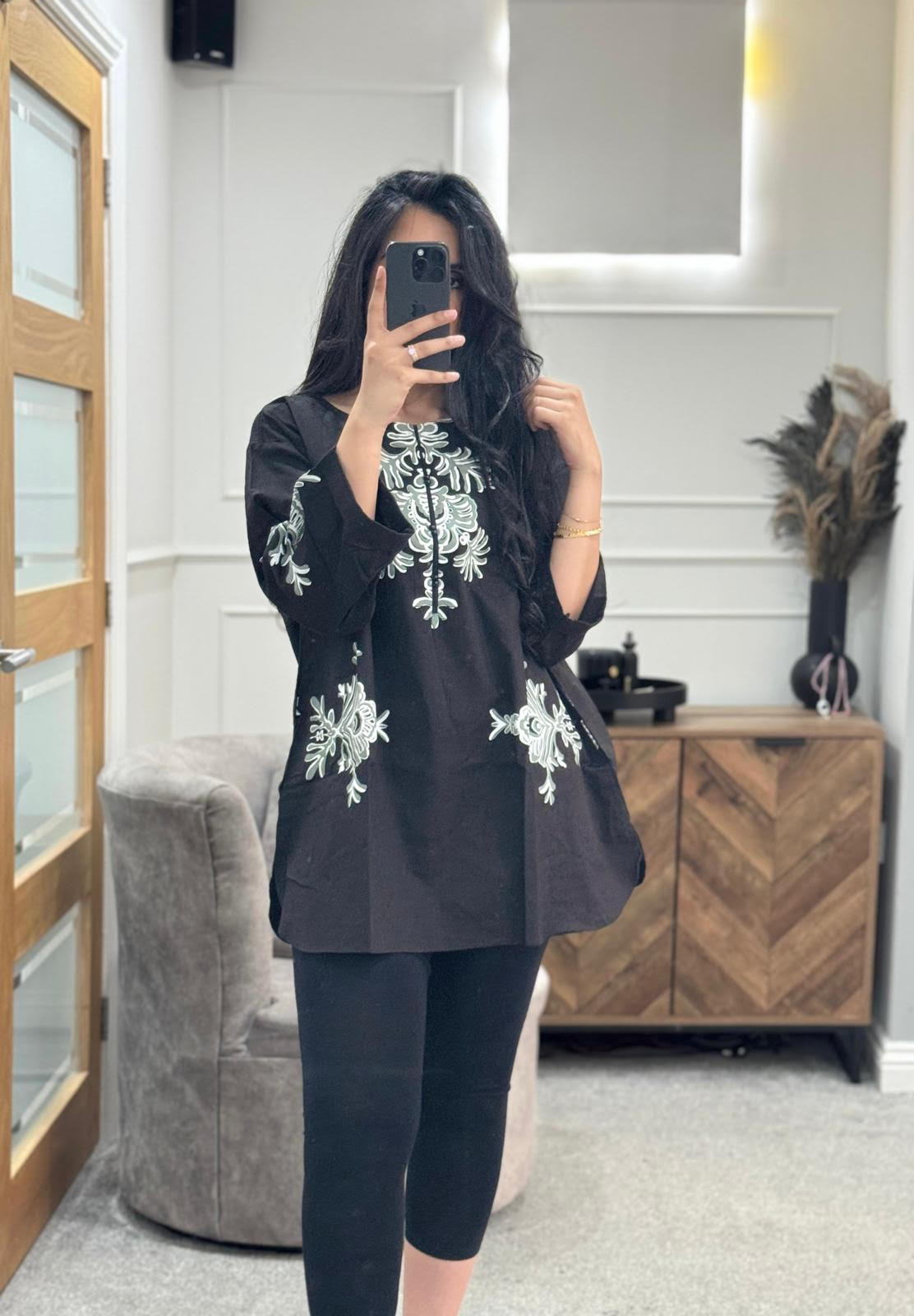 Black Printed Irish Kurta