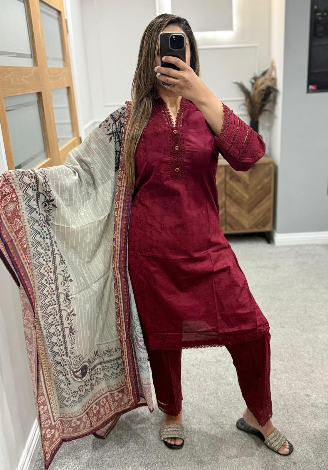 Maroon 3pc Tawakkal Suit