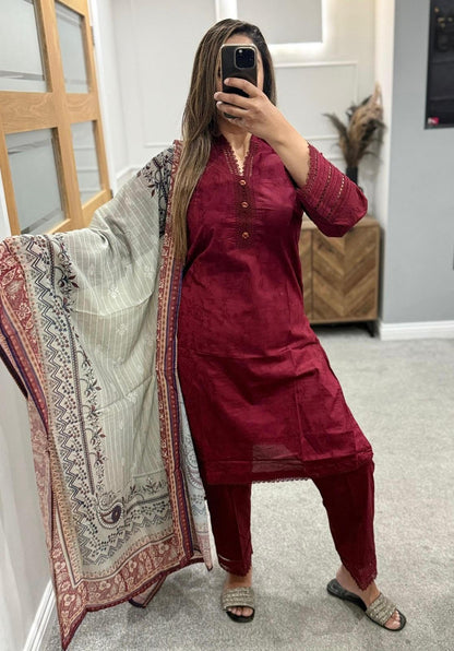 Maroon 3pc Tawakkal Suit